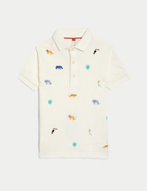 Pure Cotton Animal Embroidered Polo Shirt (2-8 Yrs) Image 2 of 4