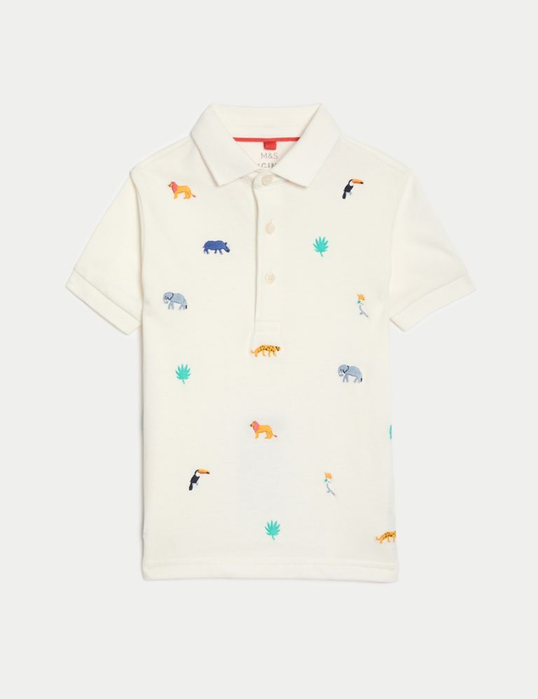Pure Cotton Animal Embroidered Polo Shirt (2-8 Yrs) 2 of 4