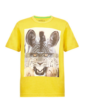 Pure Cotton Animal Face Print T-Shirt with Stickers Image 2 of 4