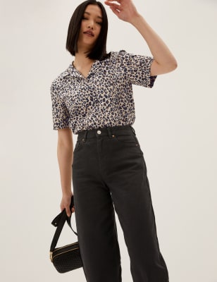 Pure Cotton Animal Print Collared Blouse | M&S Collection | M&S