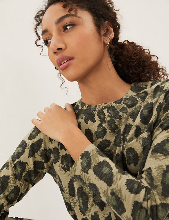 Pure Cotton Animal Print Long Sleeve Top | M&S Collection | M&S