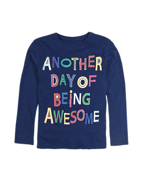 Pure Cotton Another Day of Being Awesome Slogan Top (1-7 Years) Image 2 of 3