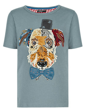 Pure Cotton Appliqué Dog Boys T-Shirt (1-7 Years) Image 2 of 3