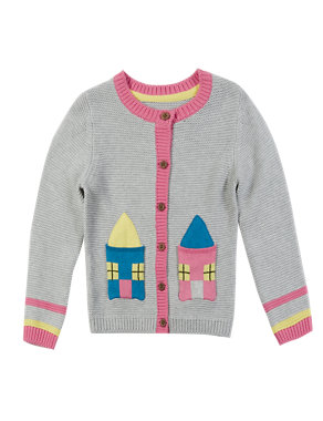 Pure Cotton Appliqué Tipped Cardigan (1-7 Years) Image 2 of 3