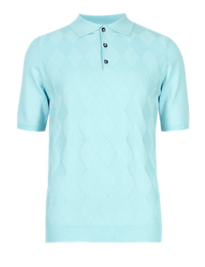 Pure Cotton Argyle Knitted Polo Shirt Image 2 of 4
