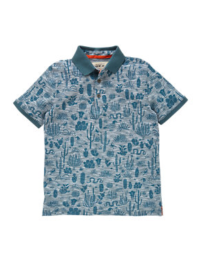 Pure Cotton Assorted Print Boys Polo Shirt (5-14 Years) Image 2 of 5