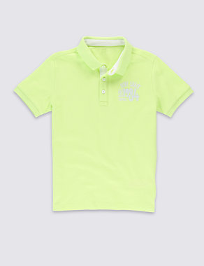 Pure Cotton Assorted Slogan Polo Shirt (5-14 Years) Image 2 of 3