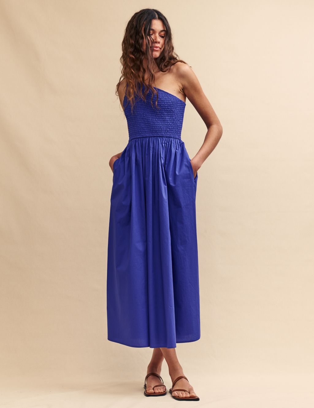 Pure Cotton Asymmetric Waisted Midaxi Dress 3 of 5