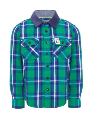 Pure Cotton Badge Checked Shirt Image 2 of 6