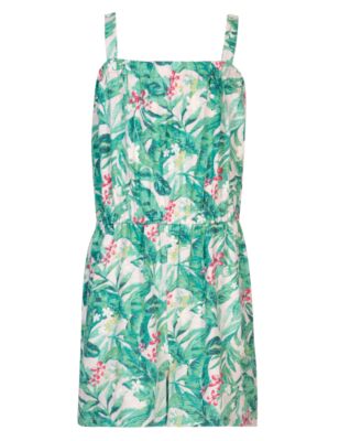 Pure Cotton Banana Leaf Print Playsuit (5-14 Years) Image 2 of 4
