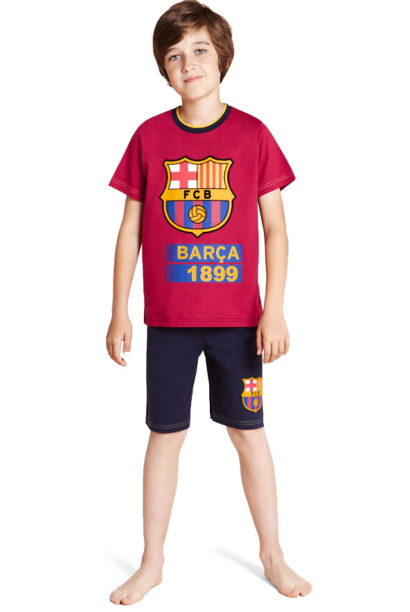 Pure Cotton Barcelona Football Club Short Pyjamas Image 1 of 1