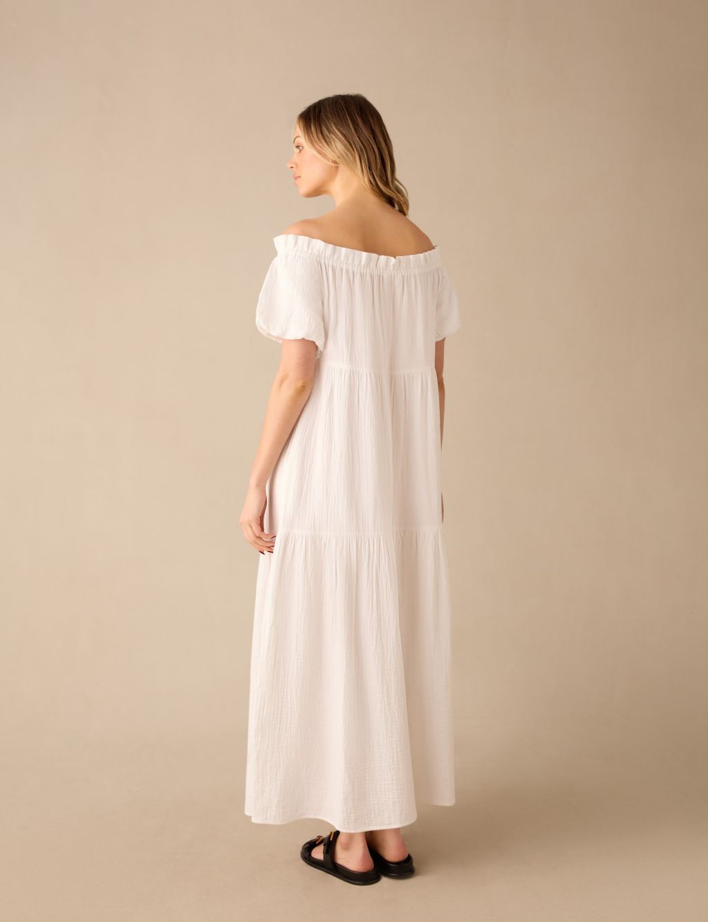 Pure Cotton Bardot Maxi Tiered Dress 8 of 8