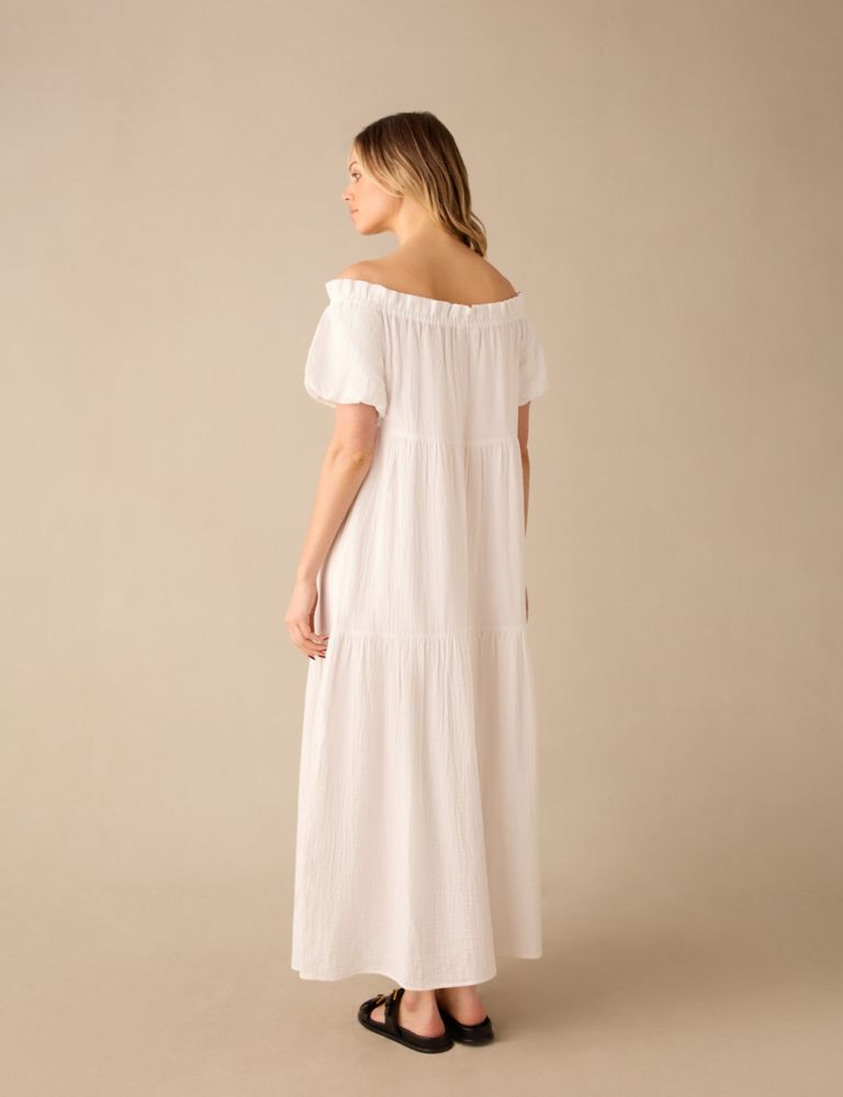 Pure Cotton Bardot Maxi Tiered Dress 5 of 8