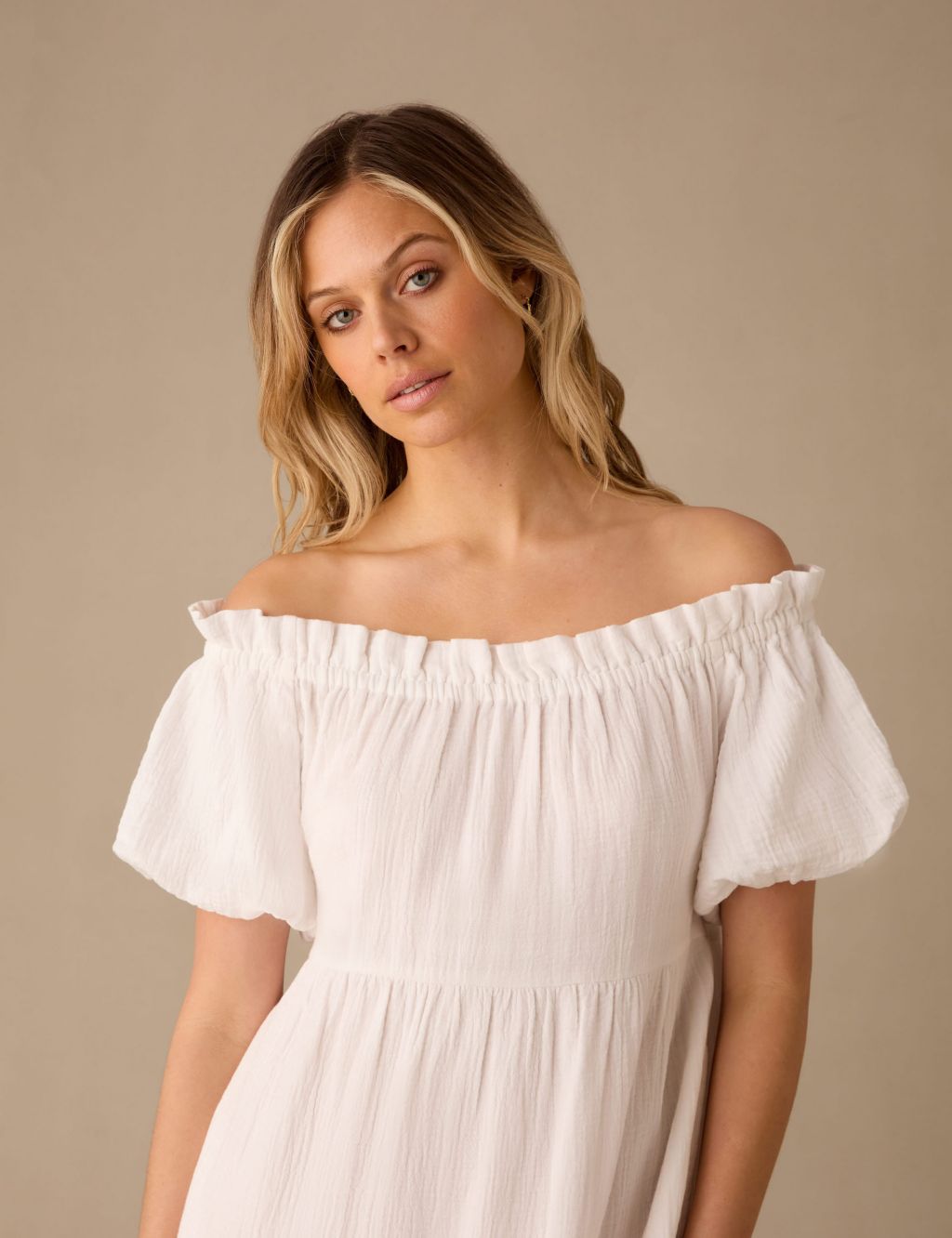 Pure Cotton Bardot Maxi Tiered Dress 4 of 8