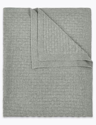 Pure Cotton Basket Weave Knitted Baby Shawl | M&S