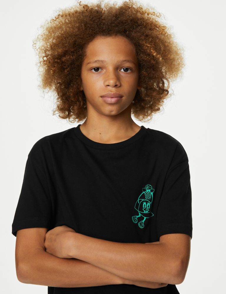 Pure Cotton Basketball Graphic T-Shirt (6-16 Yrs) 3 of 4