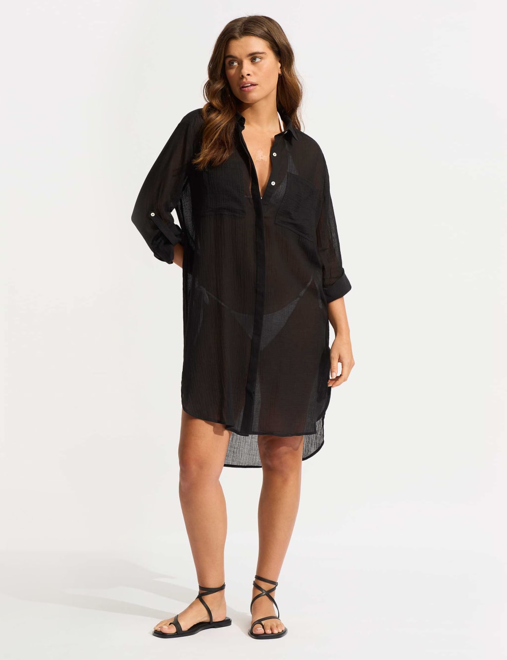 Pure Cotton Longline Beach Cover Up Shirt