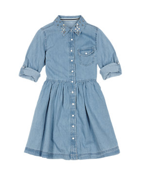 Pure Cotton Bead Embellished Collar Denim Dress (5-14 Years) Image 2 of 4