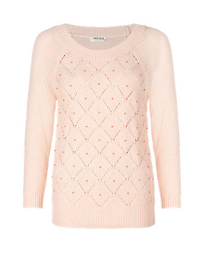 Pure Cotton Bead Embellished Pointelle Jumper Image 2 of 4