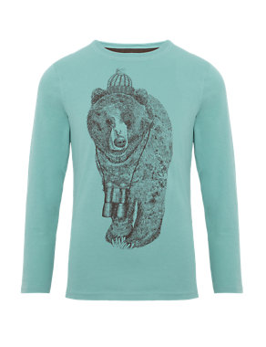 Pure Cotton Bear Print T-Shirt Image 2 of 4
