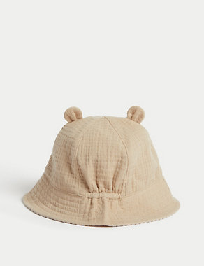 Pure Cotton Bear Sun Hat (0-18 Mths) Image 2 of 3