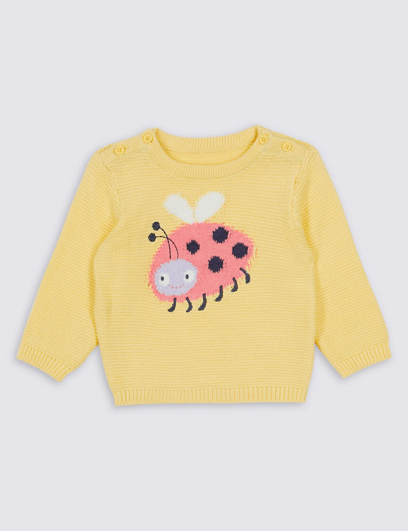 Pure Cotton Bee Beetle Intarsia Jumper Image 1 of 2