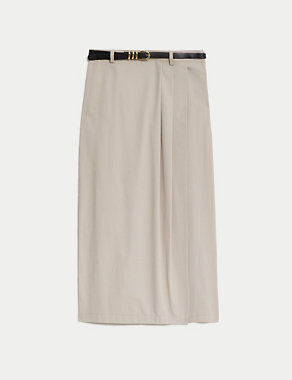 Pure Cotton Belted Midi Pencil Skirt Image 2 of 5