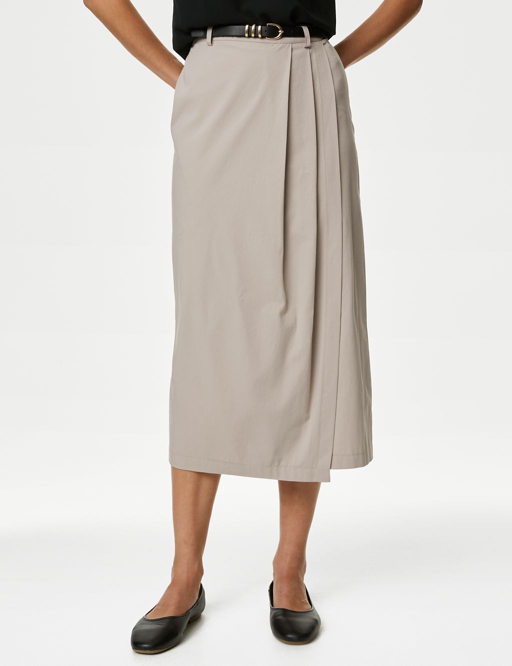 Pure Cotton Belted Midi Pencil Skirt 2 of 5
