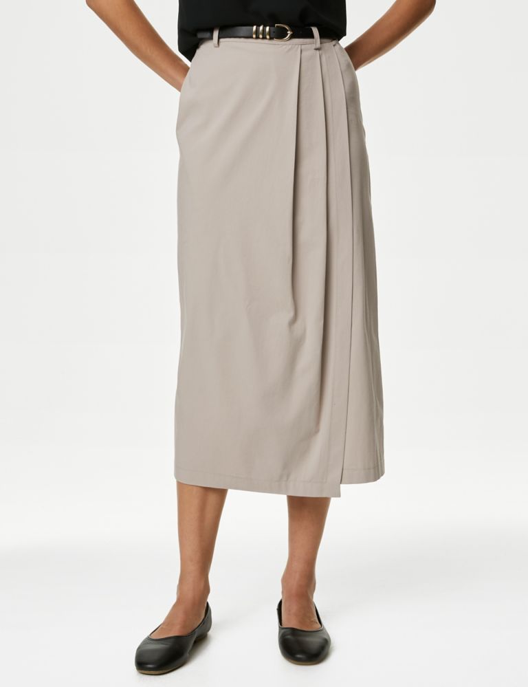 Pure Cotton Belted Midi Pencil Skirt 3 of 5
