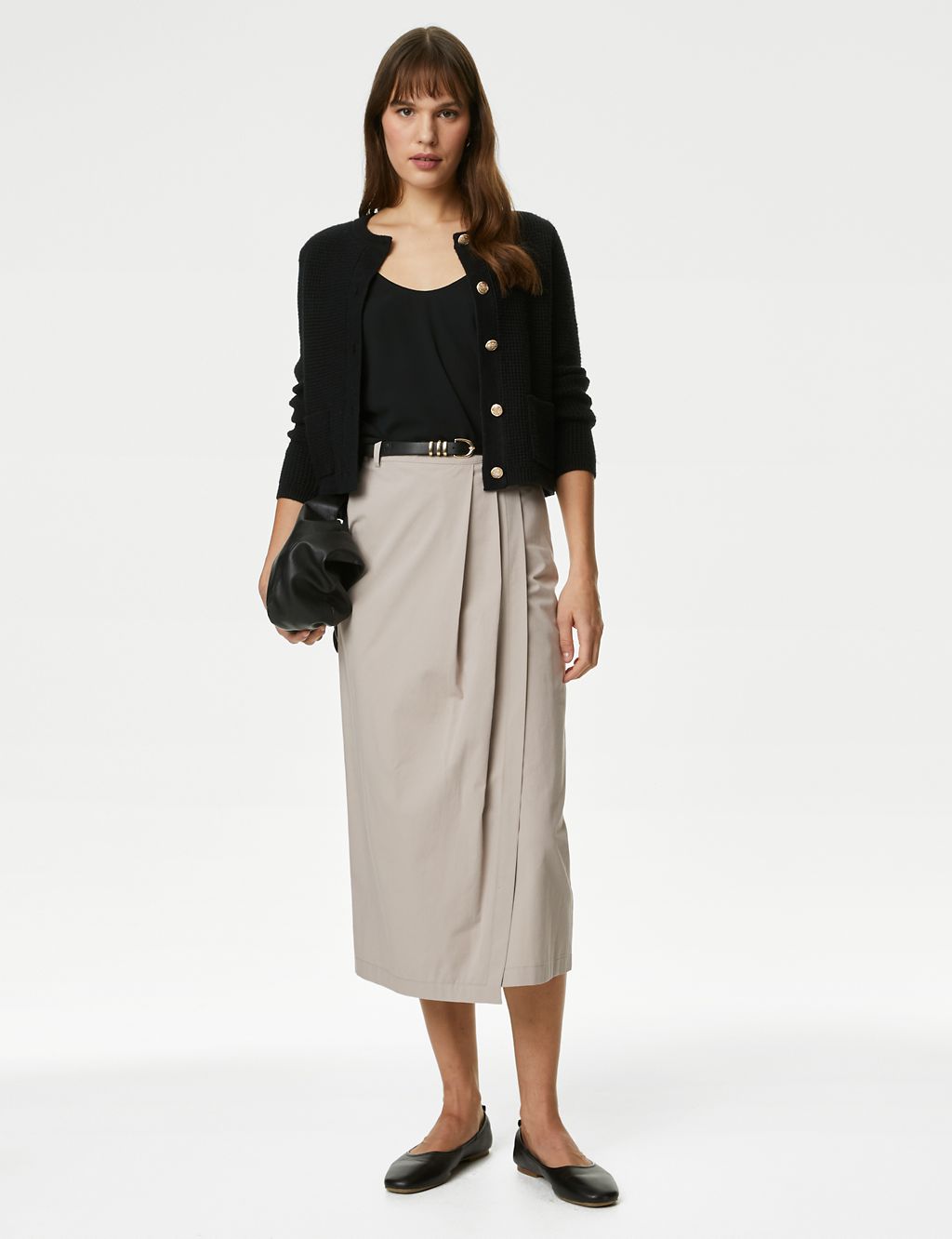 Pure Cotton Belted Midi Pencil Skirt 4 of 5