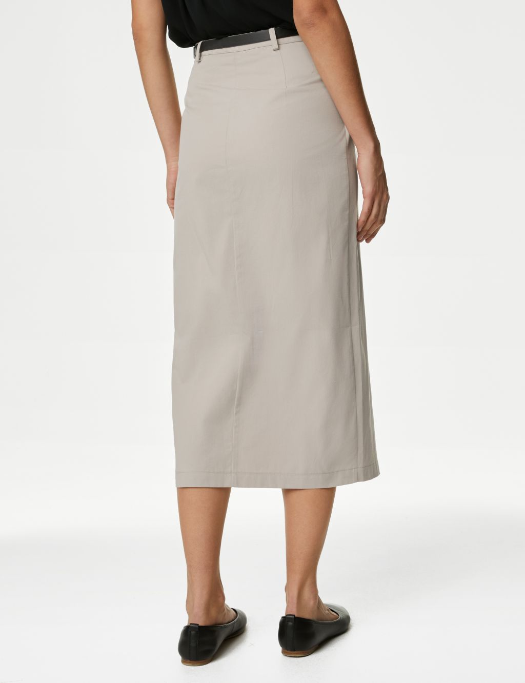 Pure Cotton Belted Midi Pencil Skirt 5 of 5