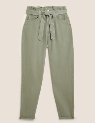 Pure Cotton Belted Tapered Trousers | Per Una | M&S