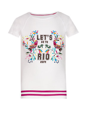 Pure Cotton Bird & Floral Rio Girls T-Shirt Image 2 of 5