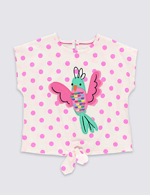 Pure Cotton Bird Appliqué & Spotted T-Shirt (1-7 Years) Image 2 of 3