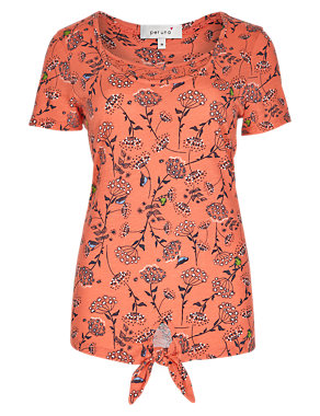 Pure Cotton Bird Print & Floral T-Shirt Image 2 of 4