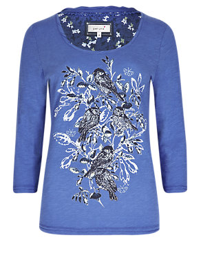 Pure Cotton Bird Print Placement Top Image 2 of 4
