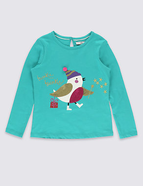 Pure Cotton Bird Print Top (1-7 Years) Image 2 of 3