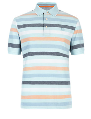 Pure Cotton Birdseye Striped Polo Shirt Image 2 of 4