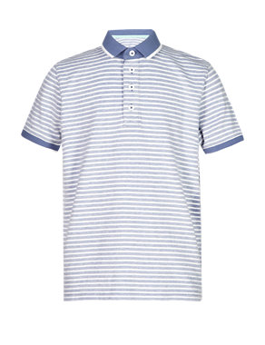 Pure Cotton Birdseye Striped Polo Shirt Image 2 of 4
