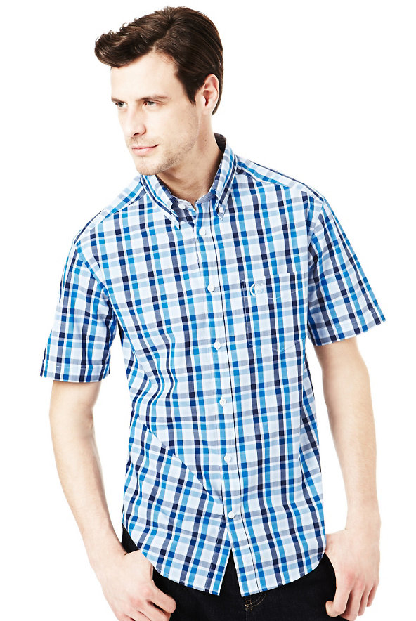 Pure Cotton Block Checked Shirt Image 1 of 1