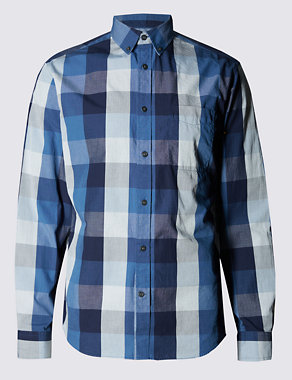 Pure Cotton Block Checked Shirt Image 2 of 5