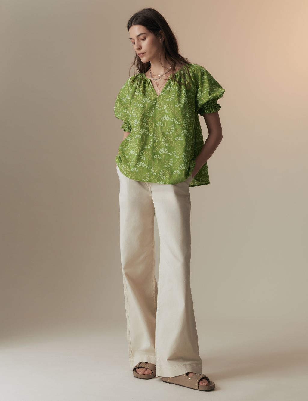 Pure Cotton Blouson Sleeve Relaxed Blouse 2 of 5