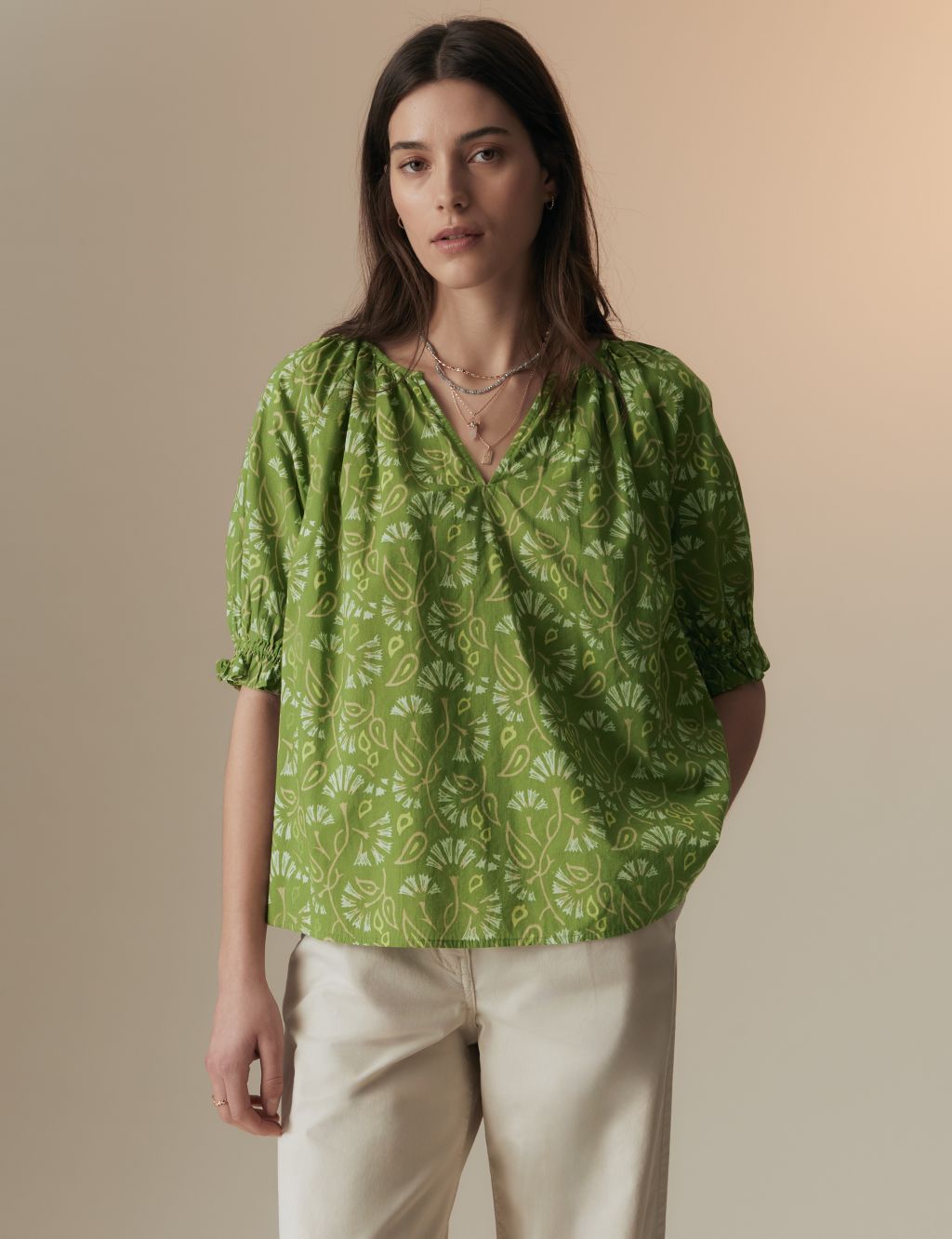 Pure Cotton Blouson Sleeve Relaxed Blouse 4 of 5