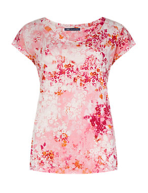 Pure Cotton Blurred Floral Slouch T-Shirt Image 2 of 4