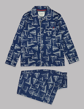 Pure Cotton Boat Print Pyjamas (1-16 Years) Image 2 of 4