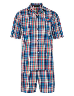 Pure Cotton Bold Checked Pyjama Shorts Set Image 2 of 6