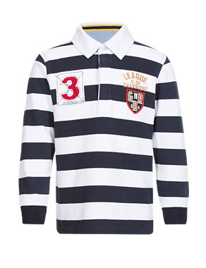 Pure Cotton Bold Striped Boys Rugby Top (1-7 Years) Image 2 of 3