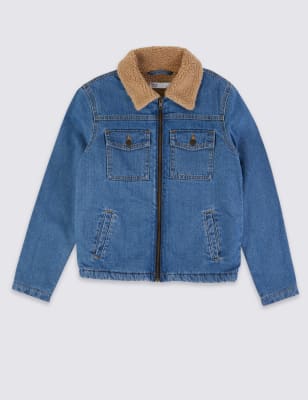 boys borg collar denim jacket