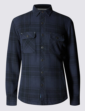 Pure Cotton Borg Lined Checked Shirt Image 2 of 6