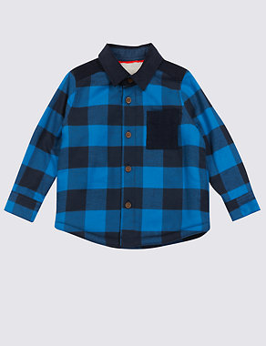 Pure Cotton Borg Lined Gingham Checked Shirt (1-7 Years) Image 2 of 4